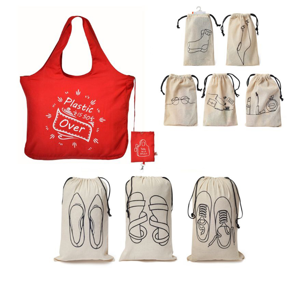 travel-combo-with-1-foldable-microfiber-tote-bagred-5-cotton-travel-pouches-and-3-shoe-cover-for-travel-pack-of-9